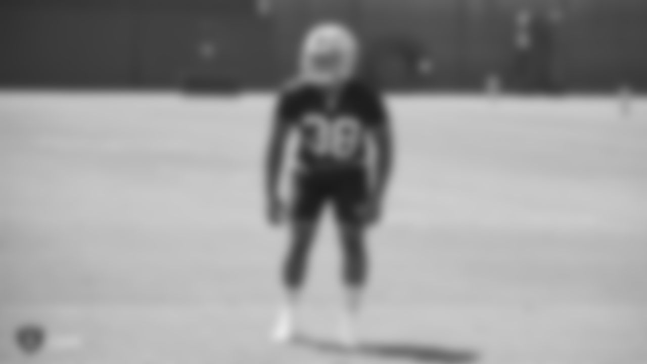 Raiders cornerback Keisean Nixon (38) at an Organized Team Activity (OTA) at the Raiders Practice Facility in Alameda, Calif.