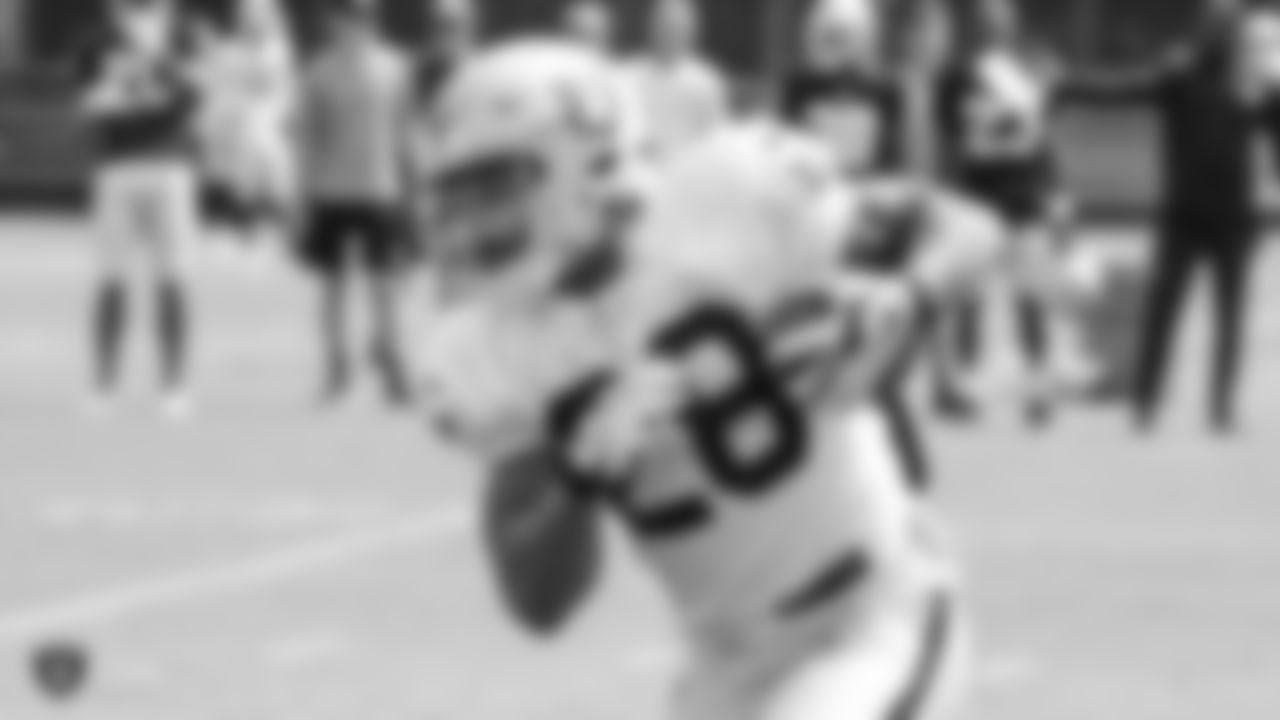 Oakland Raiders running back Doug Martin (28) on the field for practice at 2018 Training Camp at The Oakland Raiders Napa Valley Training Complex, Wednesday, August 1, 2018, in Napa, California.
