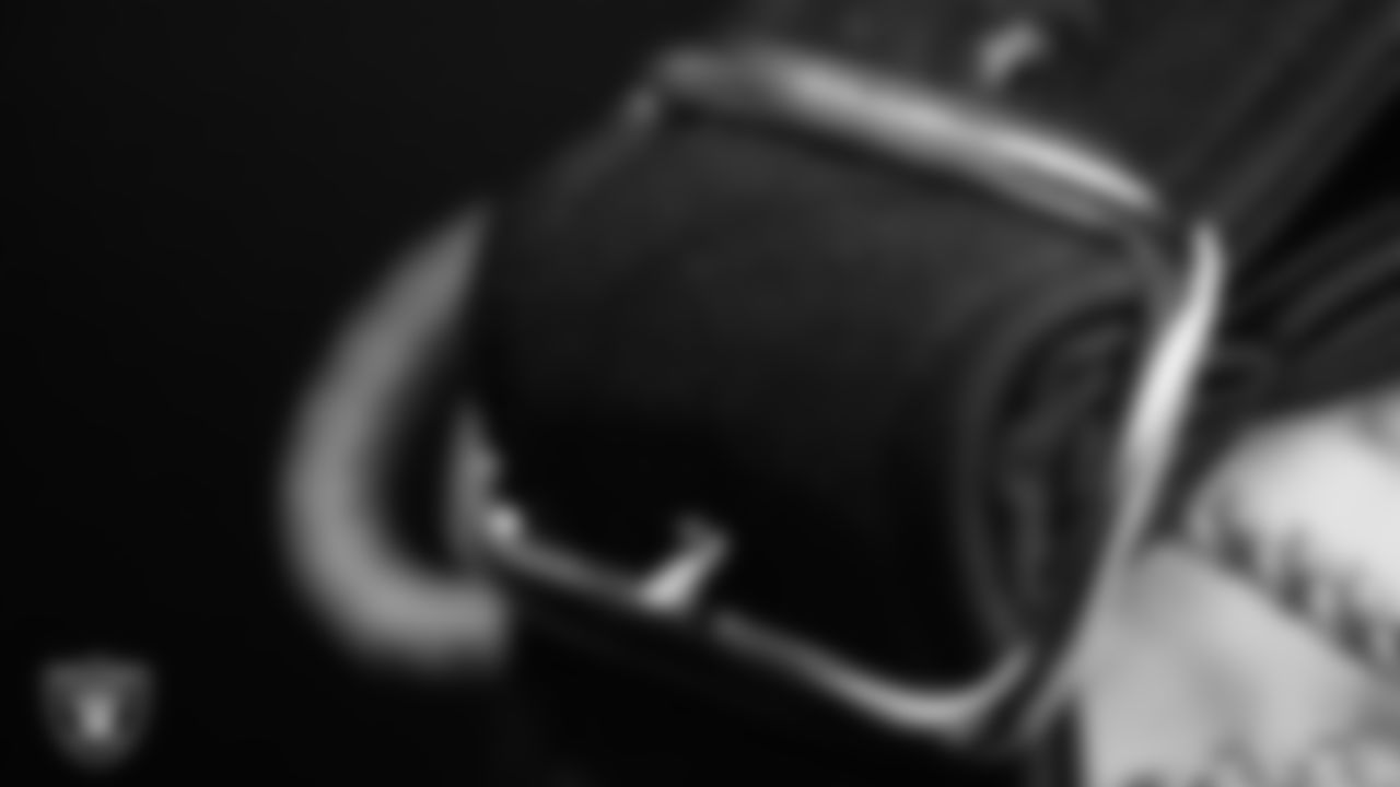 A close up of a belt buckle in the locker room prior to the Las Vegas Raiders' arrival for their regular season home game against the Baltimore Ravens.