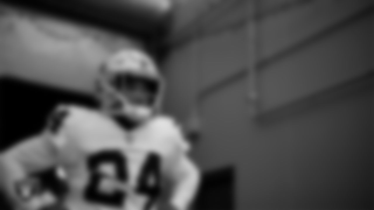 Las Vegas Raiders safety Johnathan Abram (24) walks down the tunnel before the regular season away game against the Tennessee Titans at Nissan Stadium.