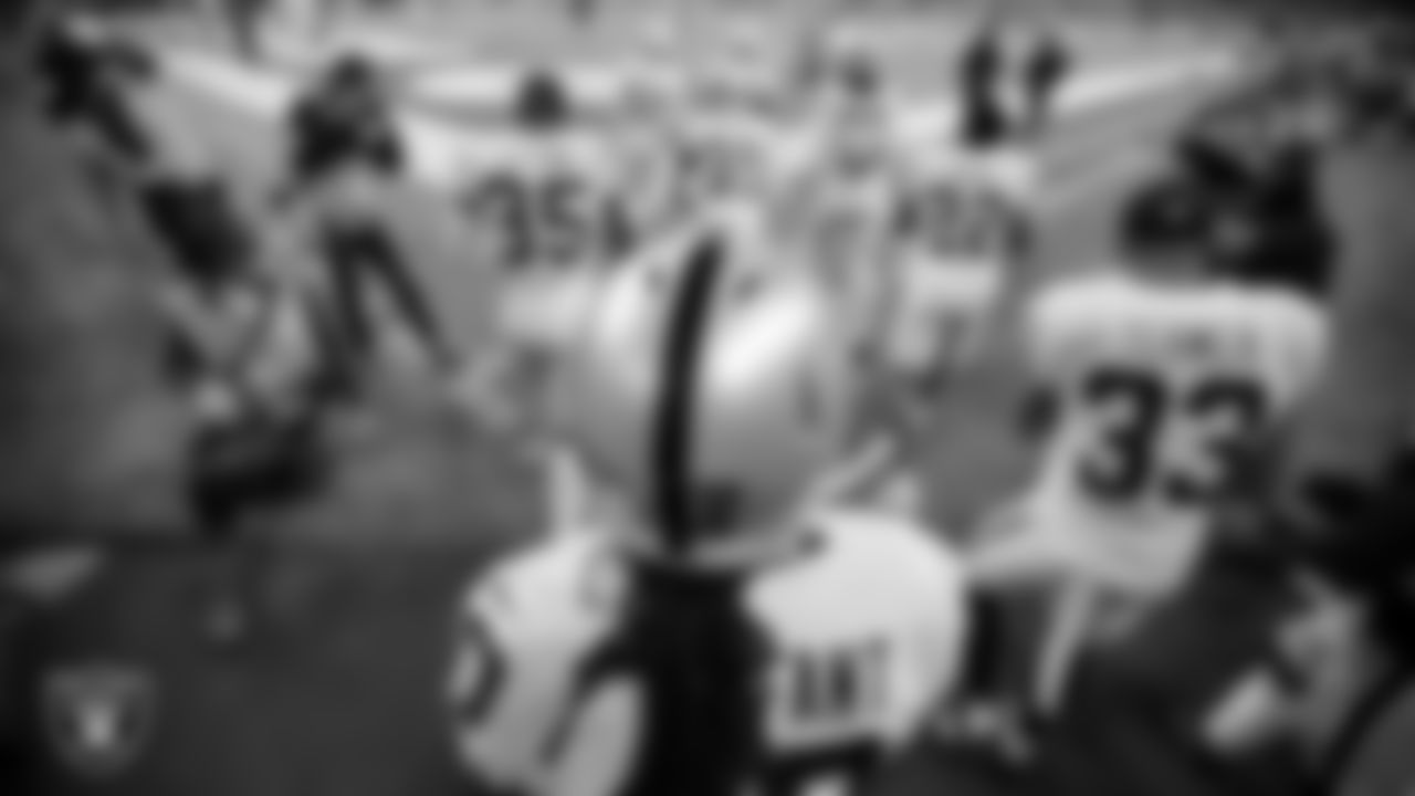 Las Vegas Raiders cornerback Desmond Trufant (10) walks down the tunnel before the regular season away game against the Indianapolis Colts.