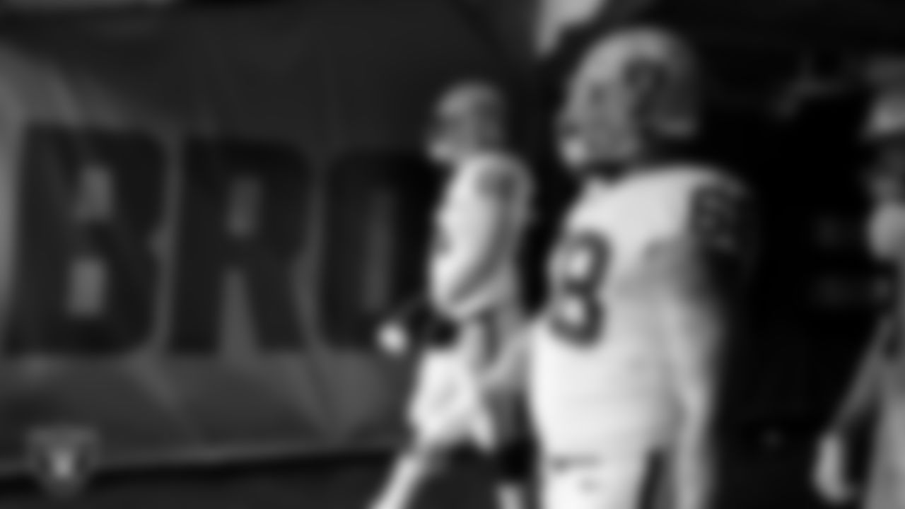 Las Vegas Raiders center Andre James (68) walks down the tunnel before the regular season away game against the Cleveland Browns.