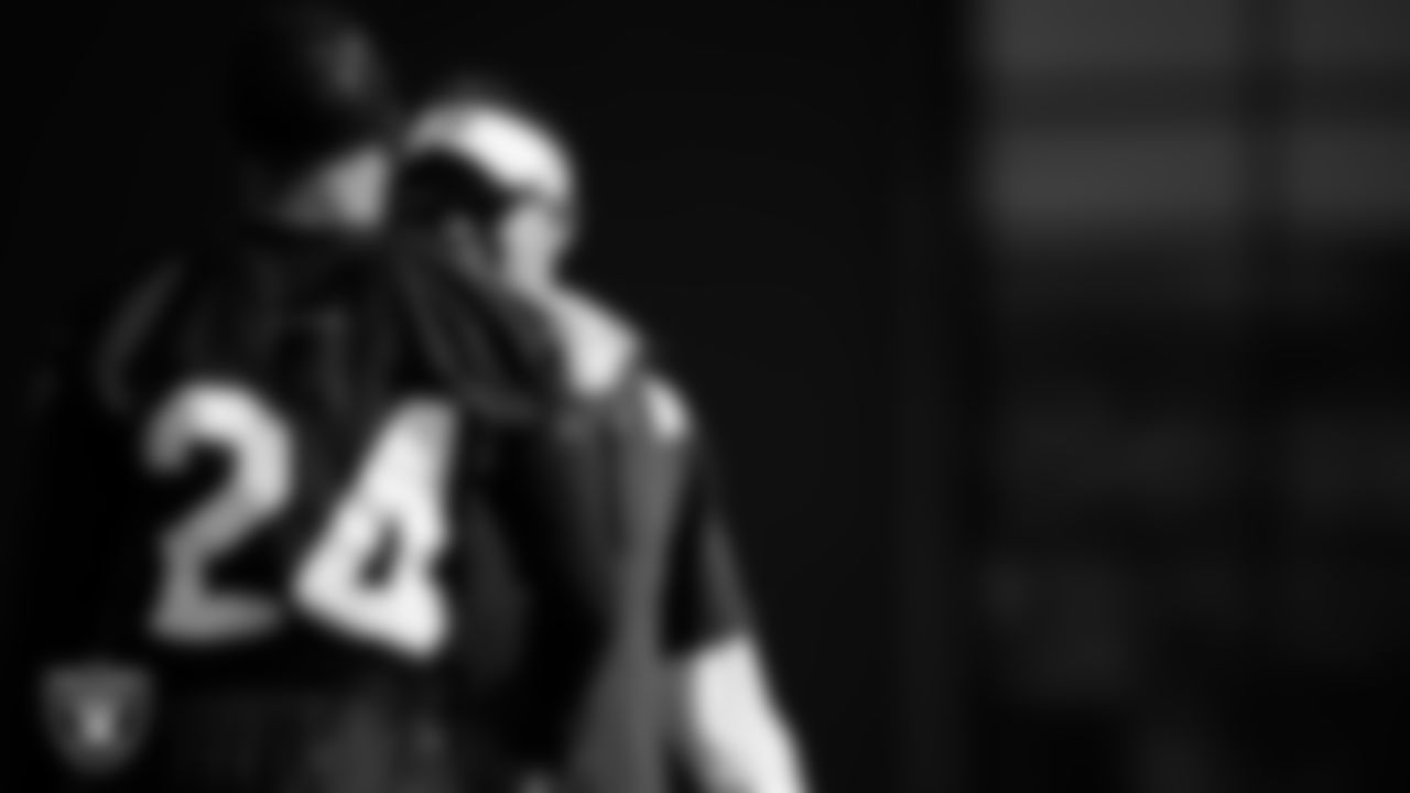 Las Vegas Raiders safety Johnathan Abram (24) and Head Coach Josh McDaniels at a workout during phase two of the offseason program.