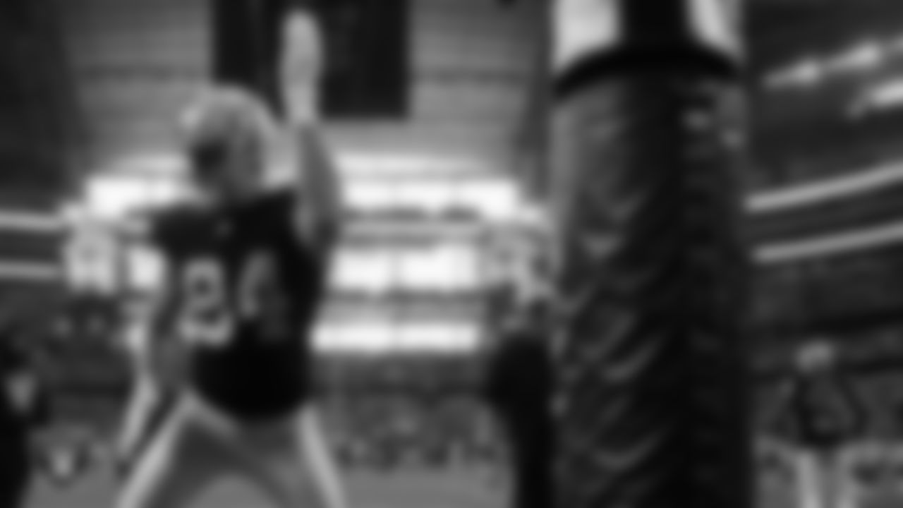 Las Vegas Raiders defensive end Carl Nassib (94) warming up before the regular season away game against the Dallas Cowboys.