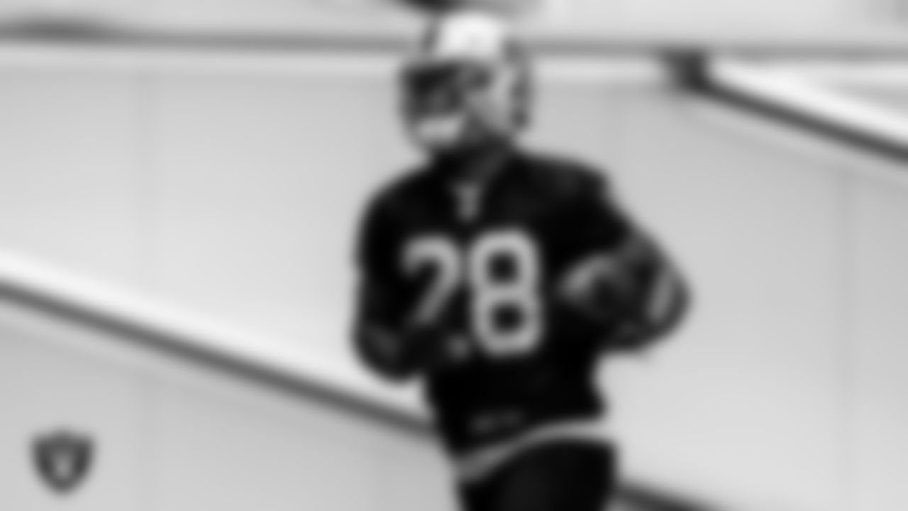 Las Vegas Raiders running back Josh Jacobs (28) during practice.