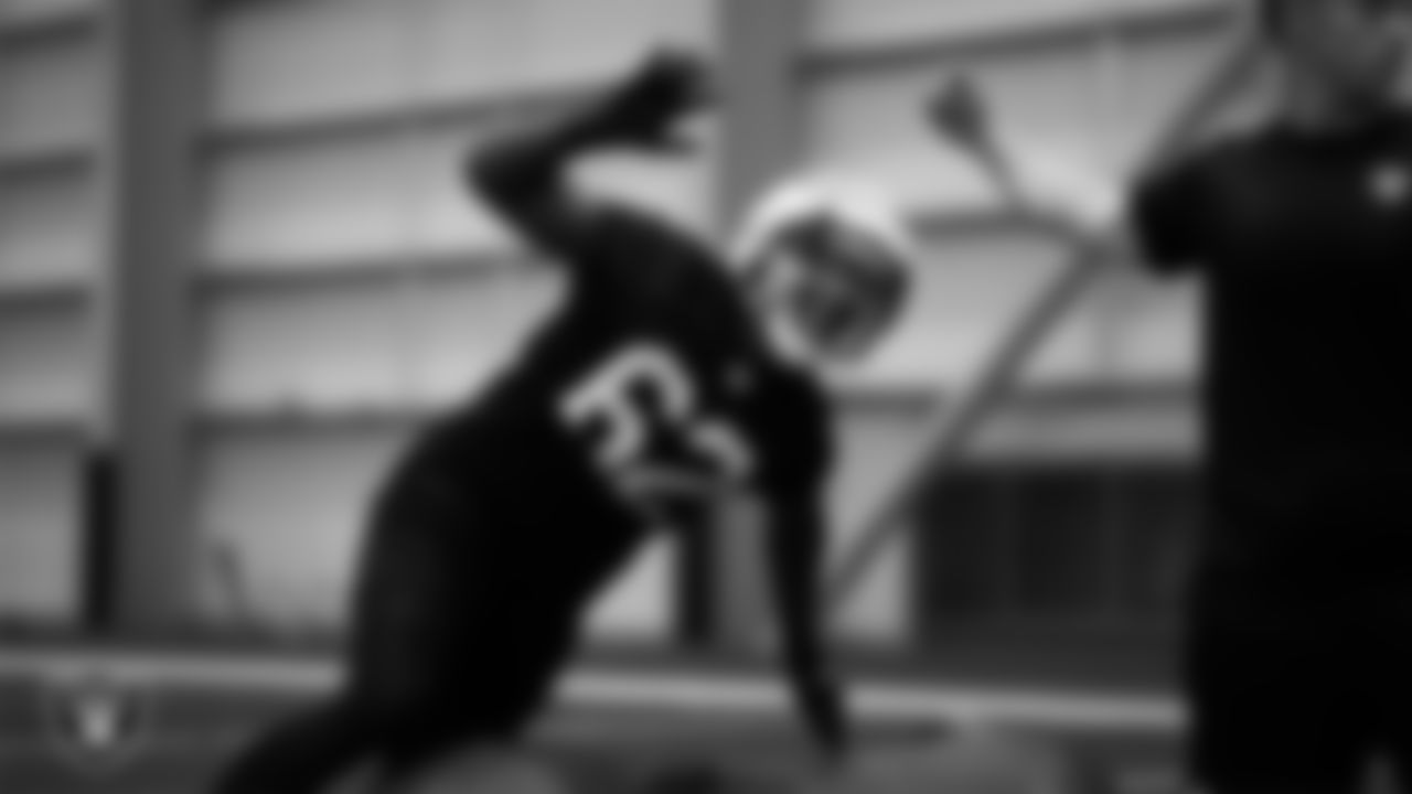 Las Vegas Raiders defensive lineman David Agoha (62) during practice at Intermountain Health Performance Center.