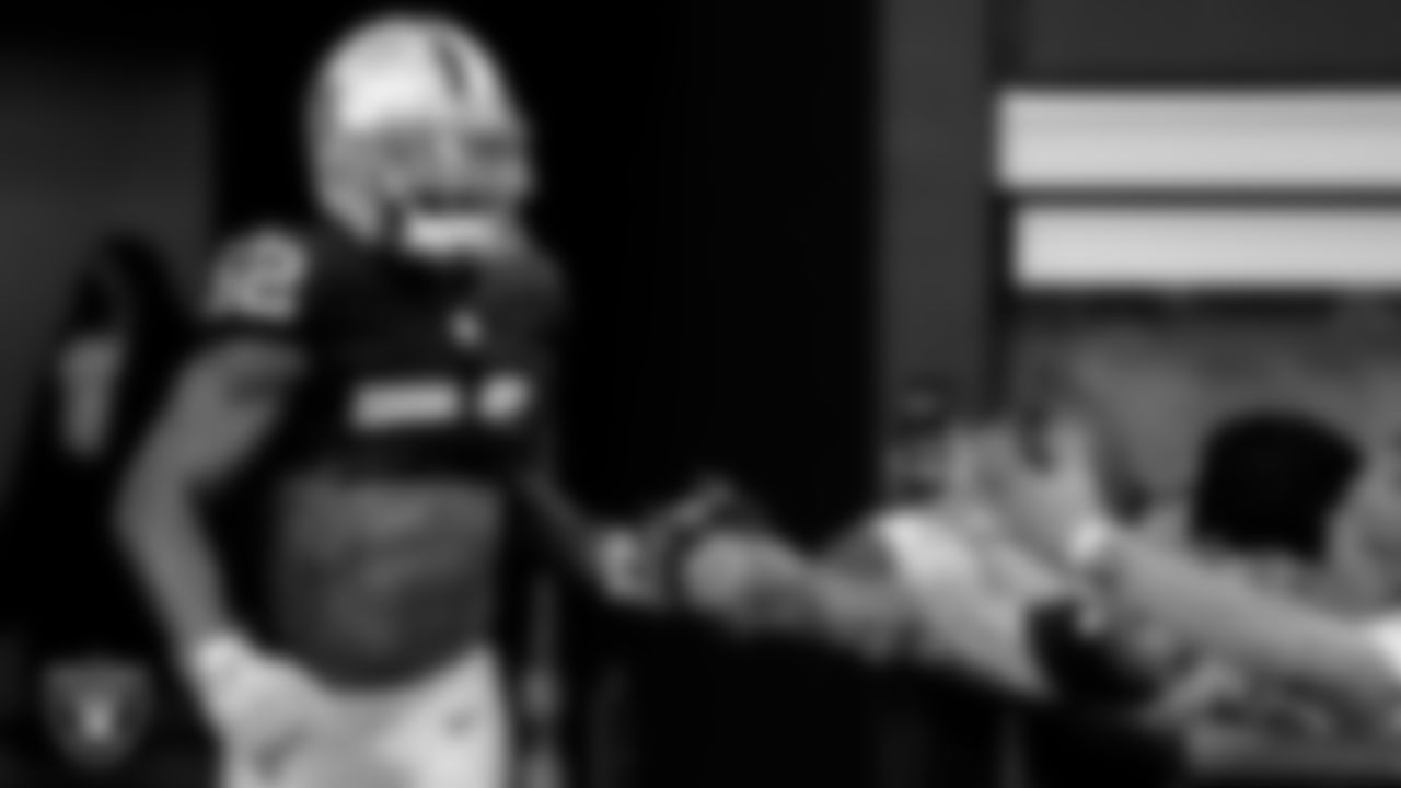 Las Vegas Raiders linebacker Denzel Perryman (52) walks down the tunnel before the regular season away game against the Dallas Cowboys.