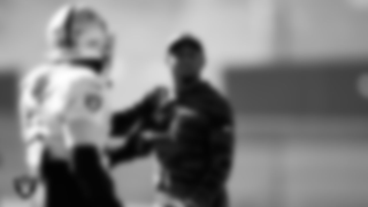 Las Vegas Raiders defensive quality control coach Ryan Milus during practice at Intermountain Healthcare Performance Center.