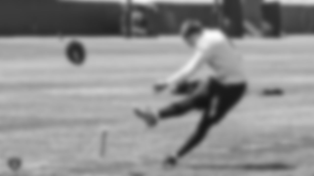 Oakland Raiders kicker Eddy Pi–eiro (9) at a Mandatory Minicamp at the Oakland Raiders Practice Facility, Thursday, June 14, 2018, in Alameda, California.