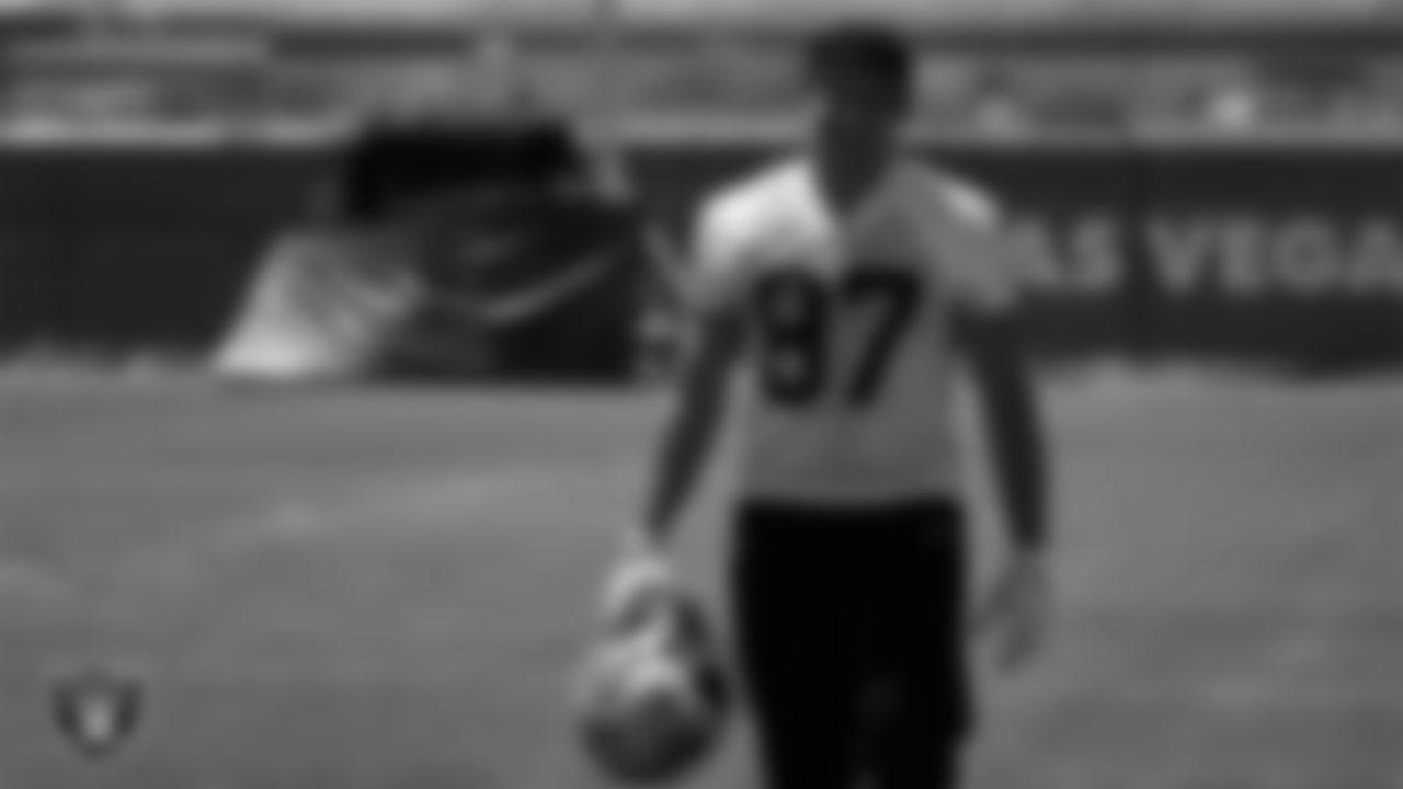 Las Vegas Raiders tight end Foster Moreau (87) at an Organized Team Activity (OTA).