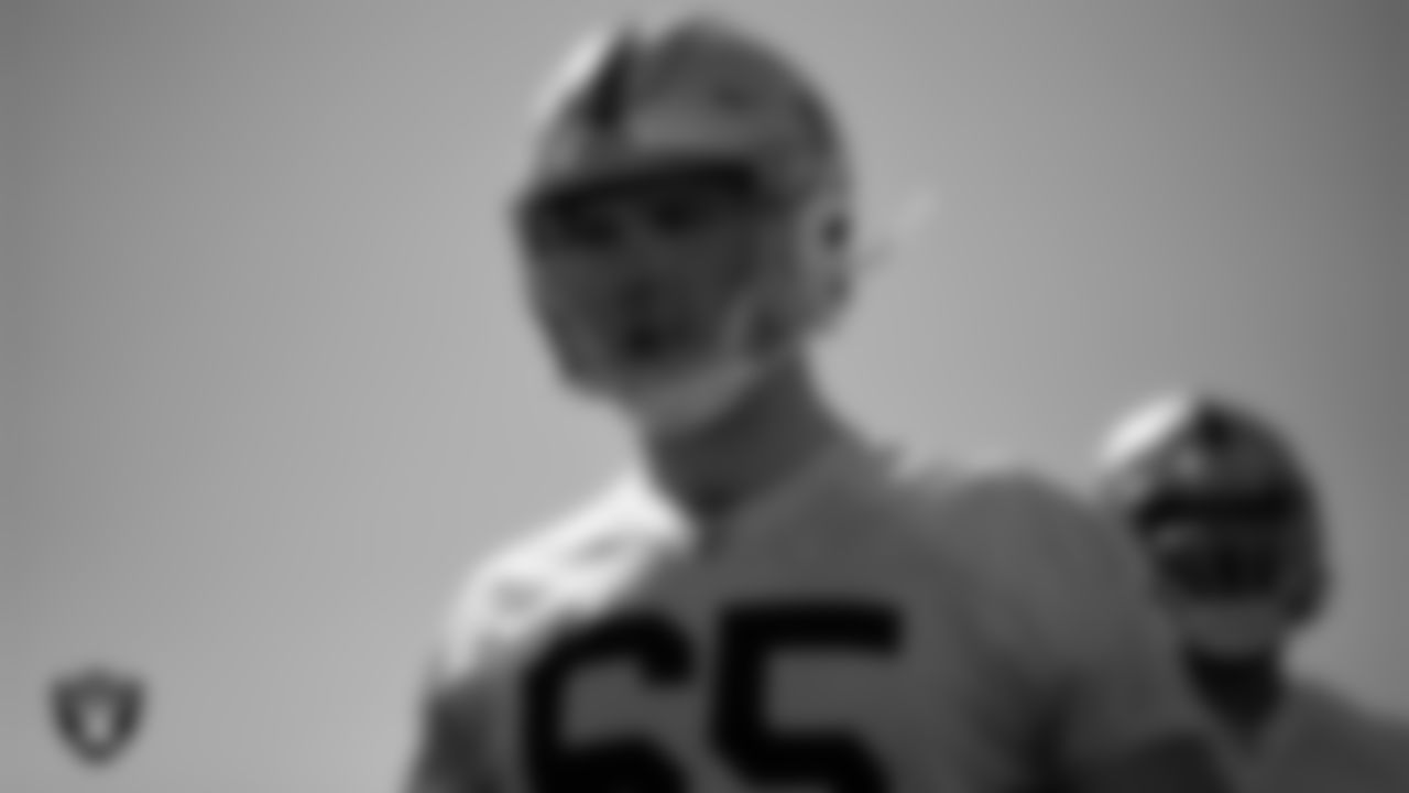 Las Vegas Raiders center Jimmy Morrissey (65) during practice at Intermountain Healthcare Performance Center.