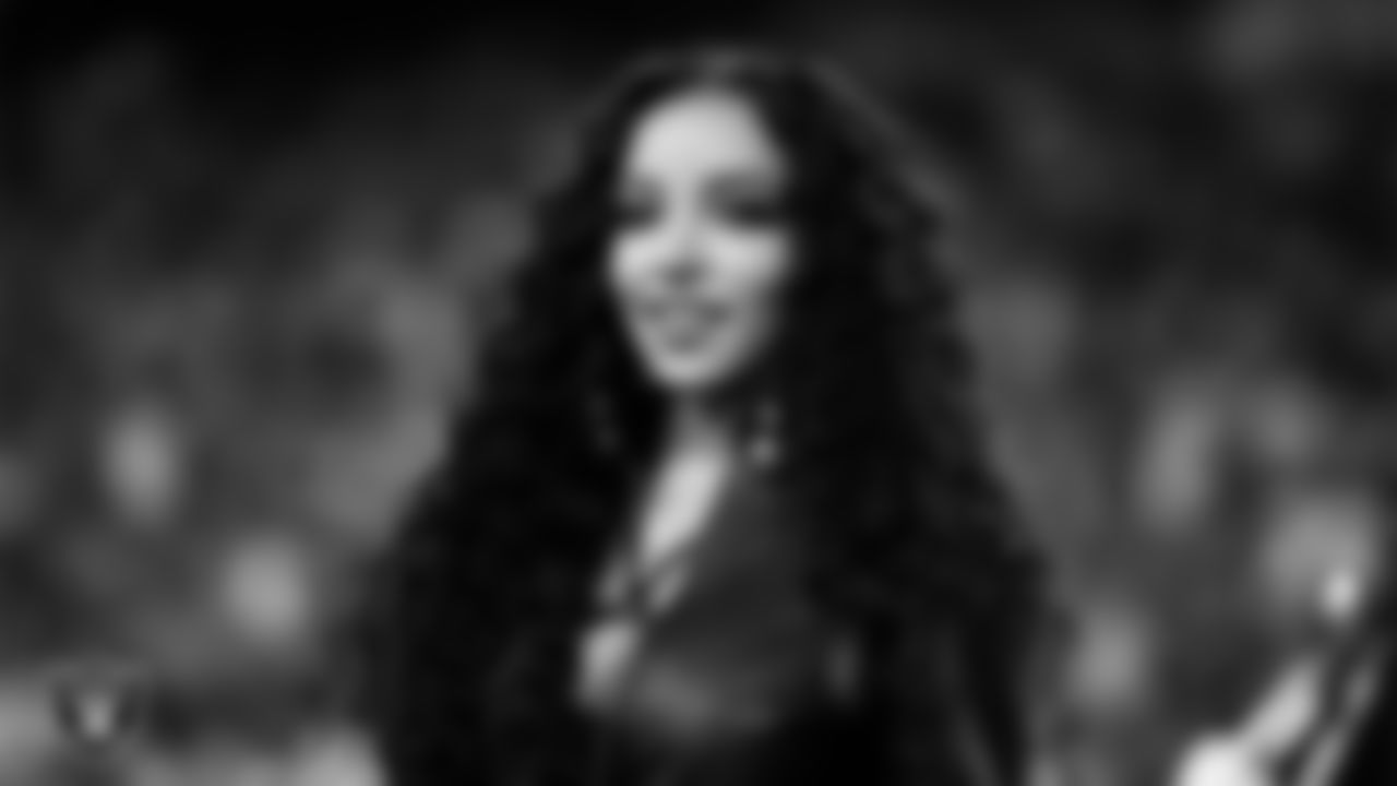 Singer and actress, Tinashe, performs the national anthem before the Las Vegas Raiders regular season home game against the Kansas City Chiefs.