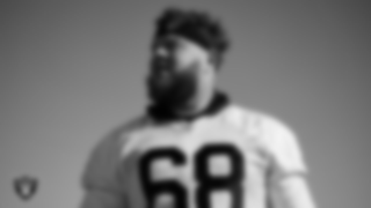 Las Vegas Raiders center Andre James (68) during practice at Intermountain Healthcare Performance Center.