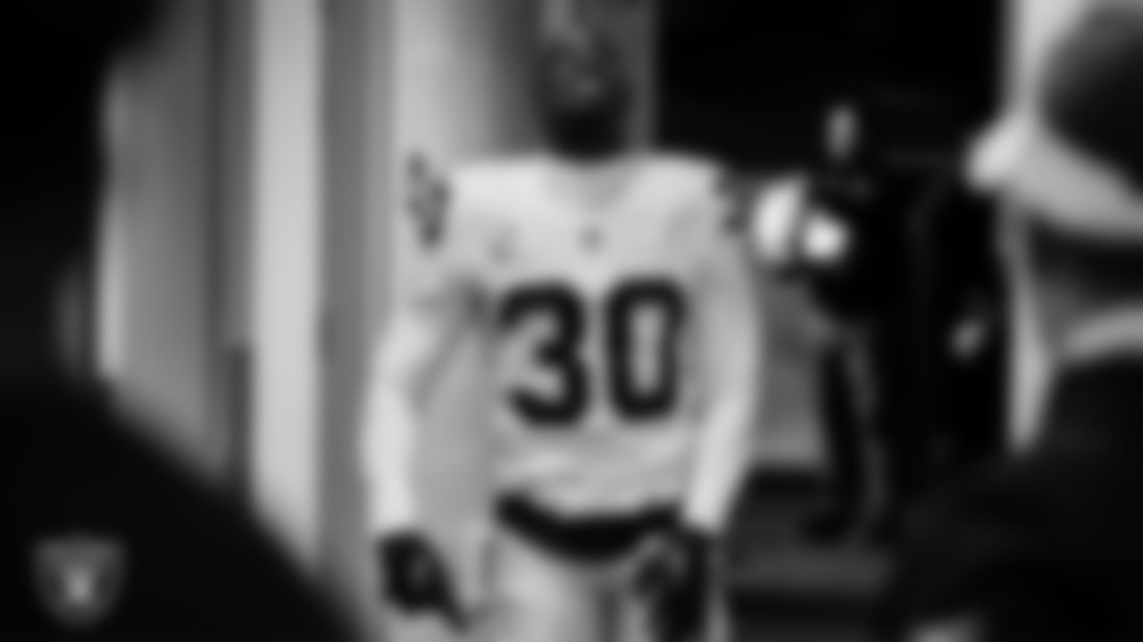Las Vegas Raiders safety Duron Harmon (30) in the locker room after the regular season away game against the Seattle Seahawks at Lumen Field.