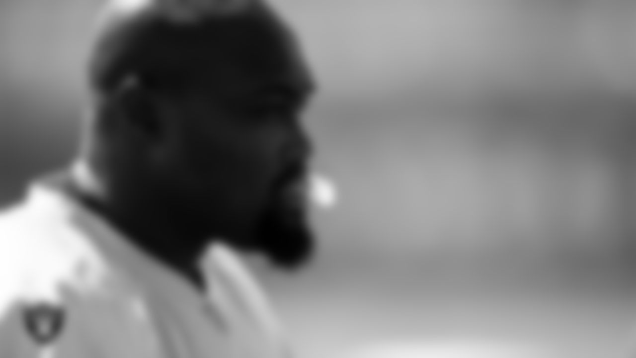 Las Vegas Raiders center Rodney Hudson (61) during practice.