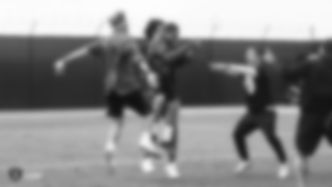 Students from local Bay Area high schools participate in Raiders U, a 7 on 7 football tournament with 8 teams that is coached entirely by Raiders players, at the Oakland Raiders Practice Facility, Thursday, June 7, 2018, in Alameda, California.