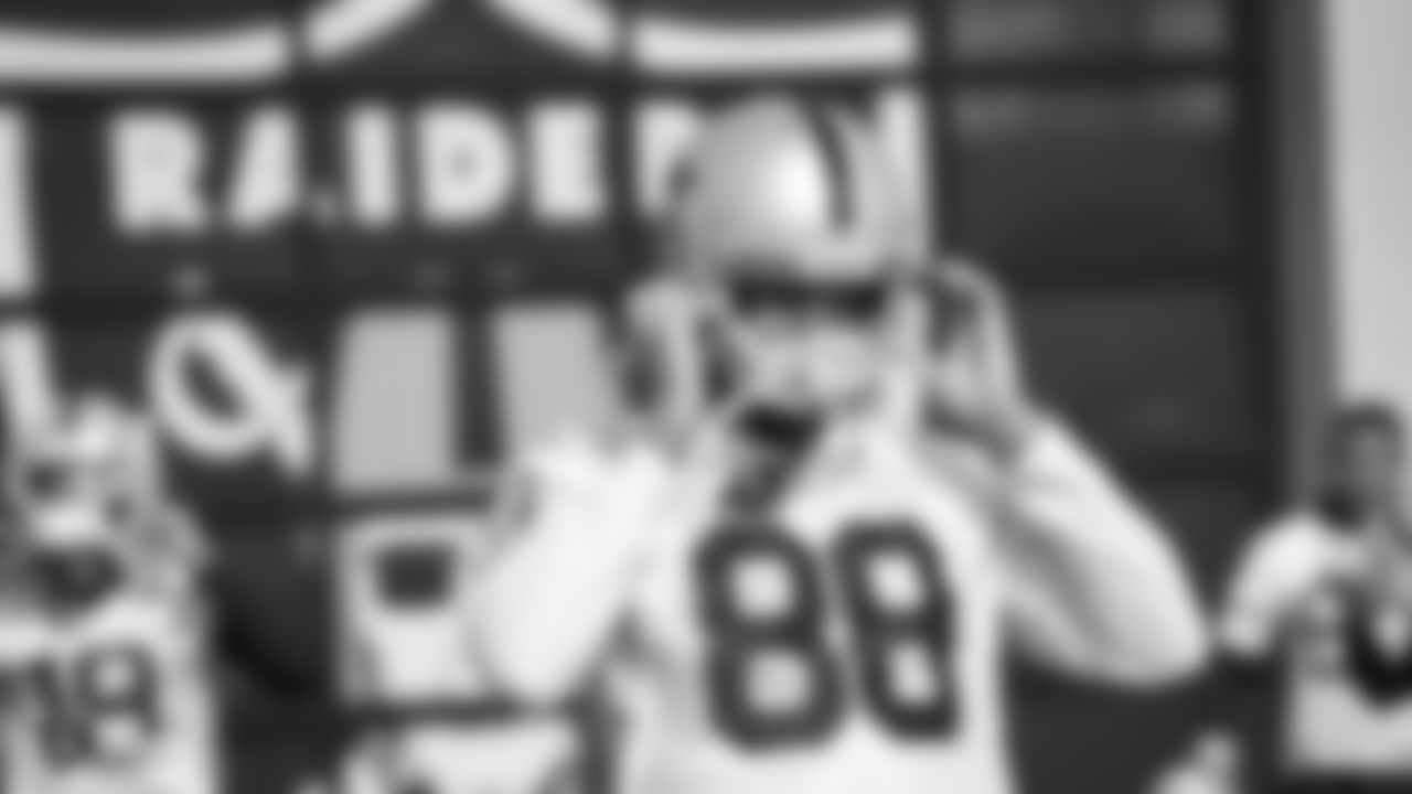 Raiders wide receiver Marcell Ateman (88) stands on the field during practice at the Raiders Practice Facility.