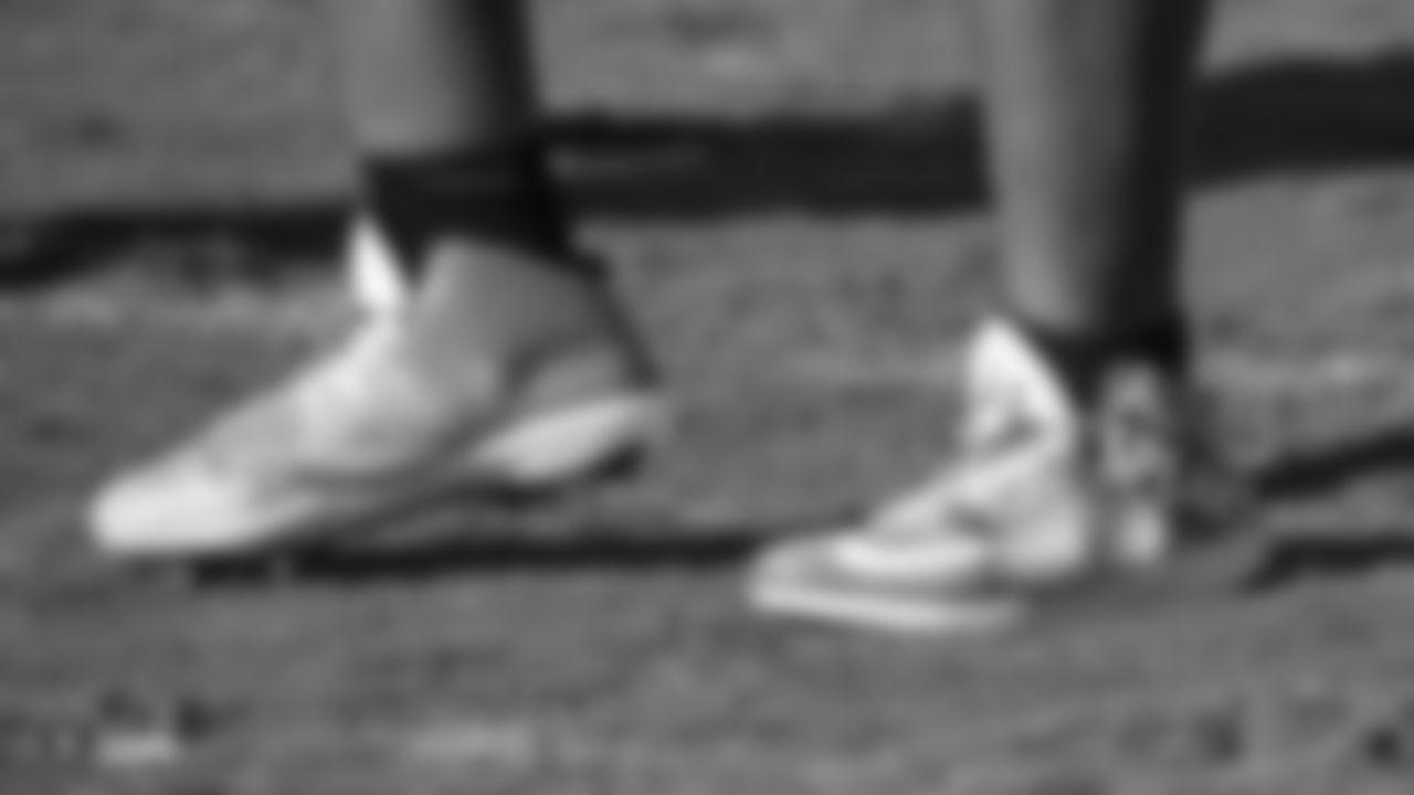 Oakland Raiders guard Gabe Jackson (66) wearing his custom cleats for the NFL's My Cause My Cleats campaign on the field for practice at The Oakland Raiders Practice Facility, Friday, November 30, 2018, in Alameda, California.