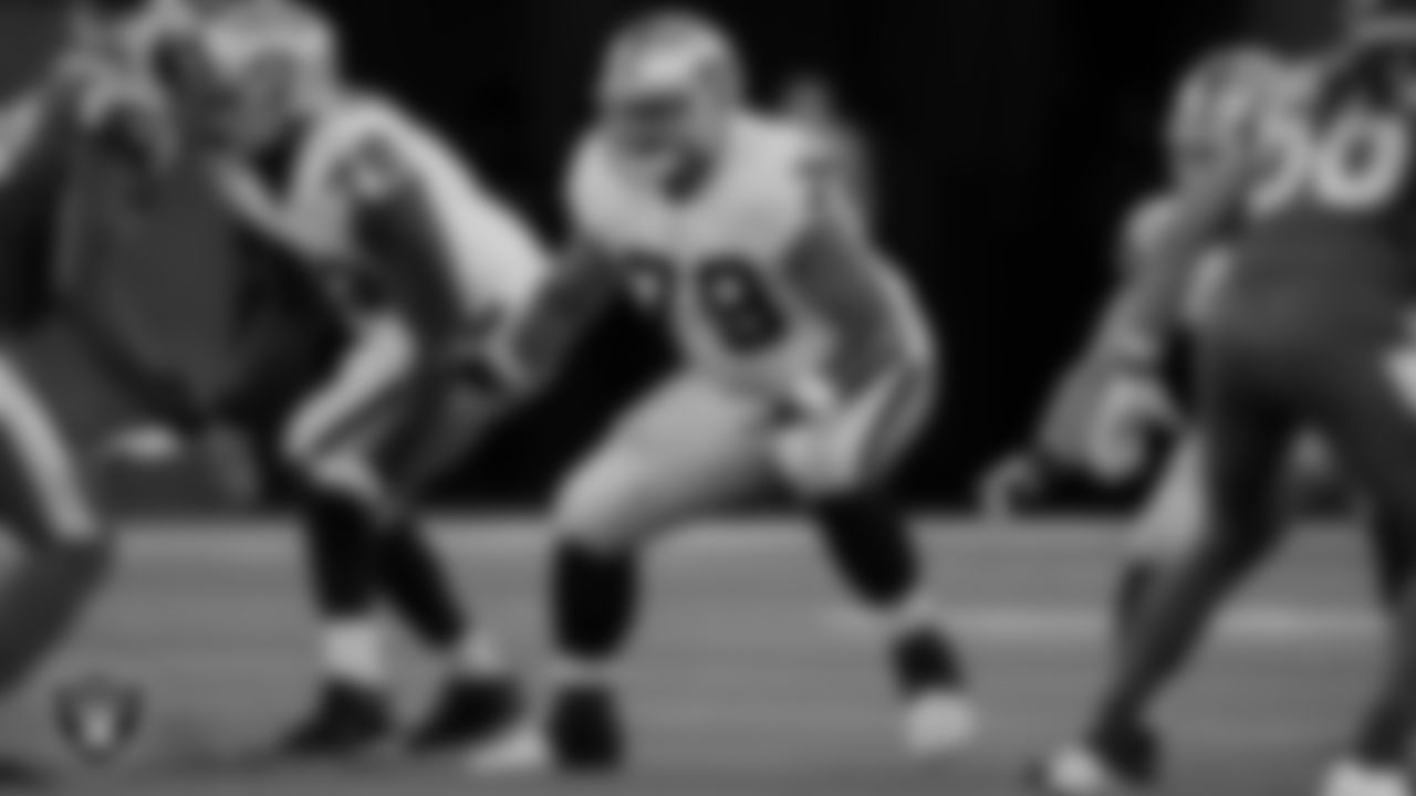 Las Vegas Raiders offensive lineman Jeremiah Poutasi (79) during the preseason game against the Los Angeles Rams at SoFi Stadium.