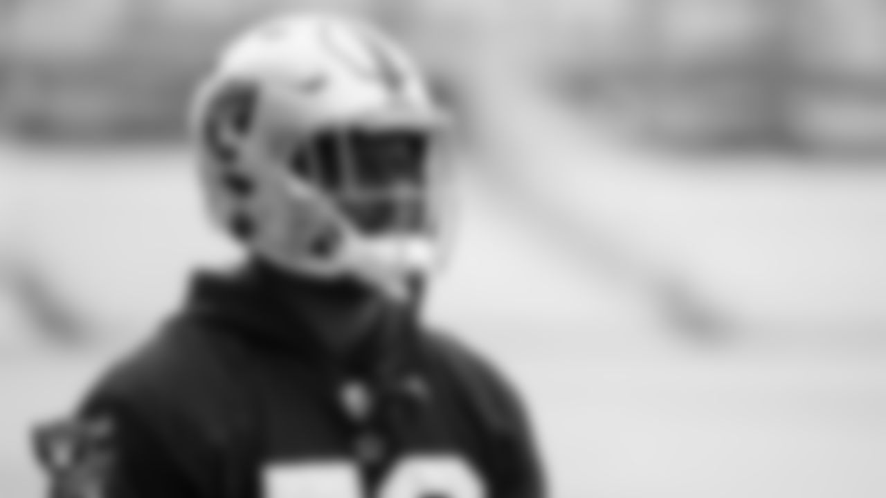 Las Vegas Raiders linebacker Darien Butler (58) during practice at Intermountain Healthcare Performance Center.