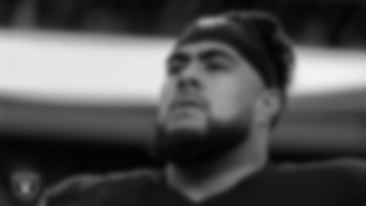 Las Vegas Raiders defensive tackle Kyle Peko (93) during the national anthem before the regular season home game against the San Francisco 49ers at Allegiant Stadium.