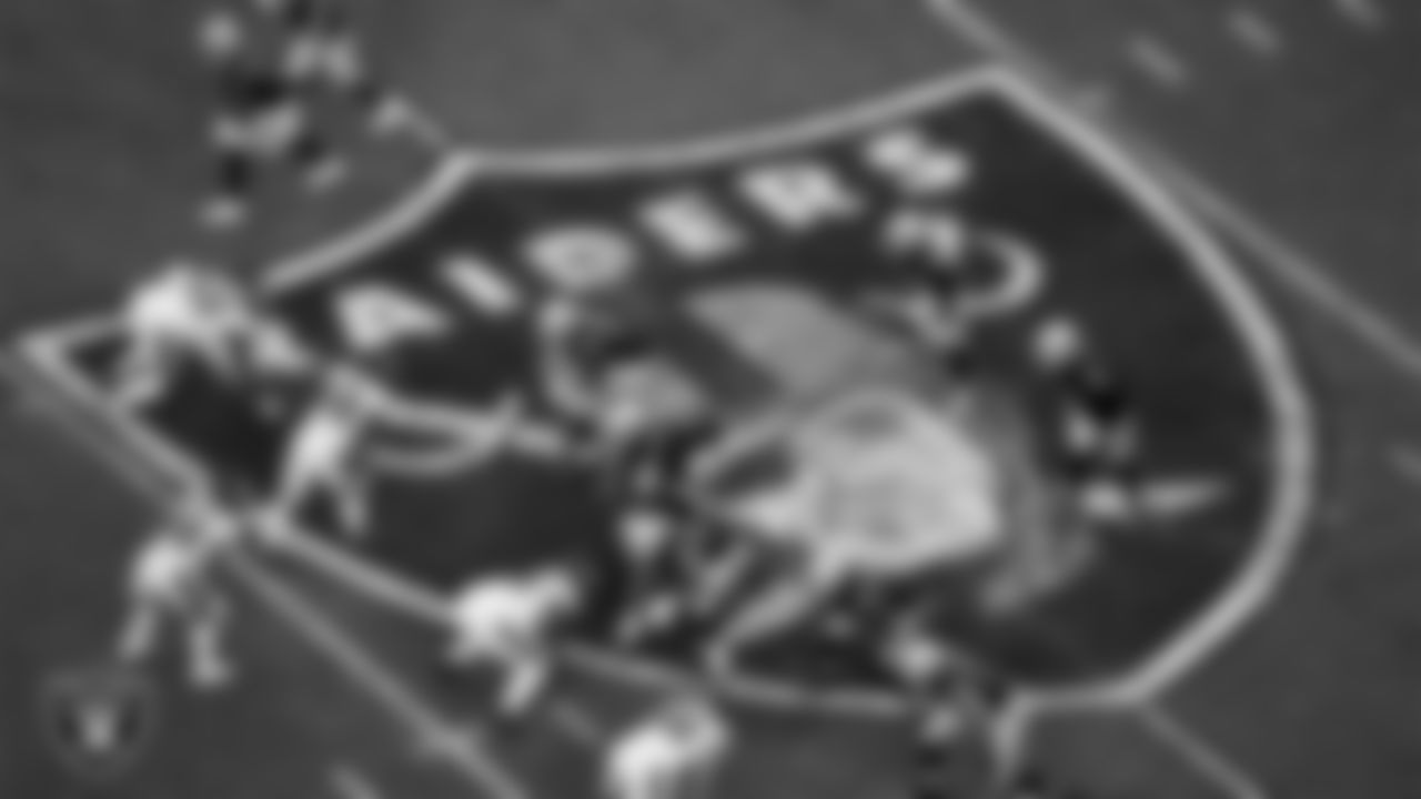 Las Vegas Raiders center Andre James (68) waits to snap the ball during the regular season home game against the Philadelphia Eagles.