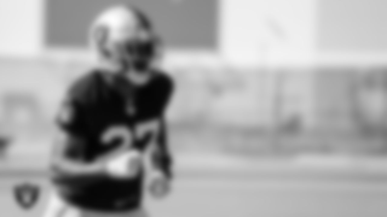 Las Vegas Raiders cornerback Sam Webb (27) during practice at Intermountain Healthcare Performance Center.