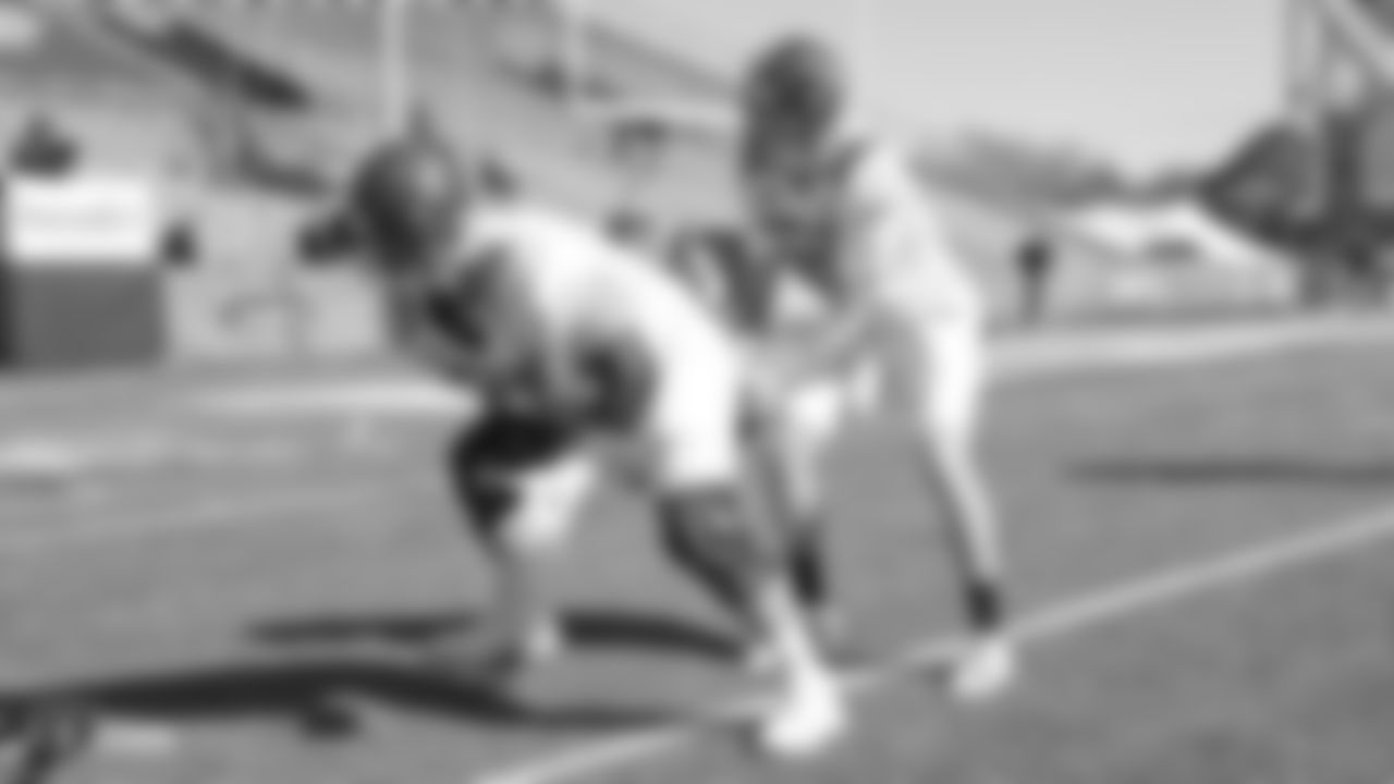 North Carolina State offensive lineman Garrett Bradbury (65) and North Carolina State quarterback Ryan Finley (15) at a practice on Day 3 of the 2019 Senior Bowl at Ladd-Peebles Stadium, Thursday, January 24, 2019, in Mobile, Alabama.