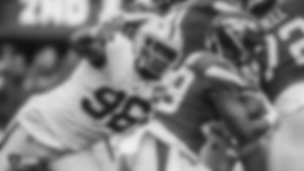 Raiders defensive end Clelin Ferrell (96) goes to make a tackle during the regular season game against the New York Jets.