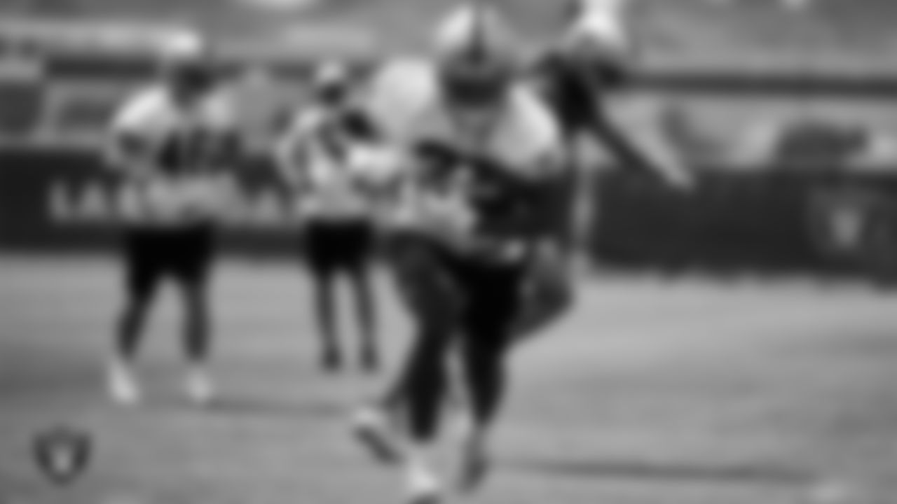 Las Vegas Raiders running back Trey Ragas (36) at an Organized Team Activity (OTA).