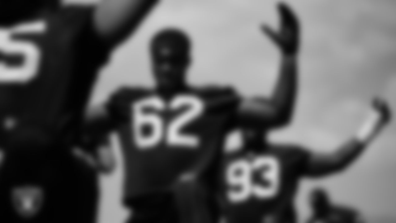 Las Vegas Raiders defensive lineman David Agoha (62) during mandatory minicamp at Intermountain Health Performance Center.