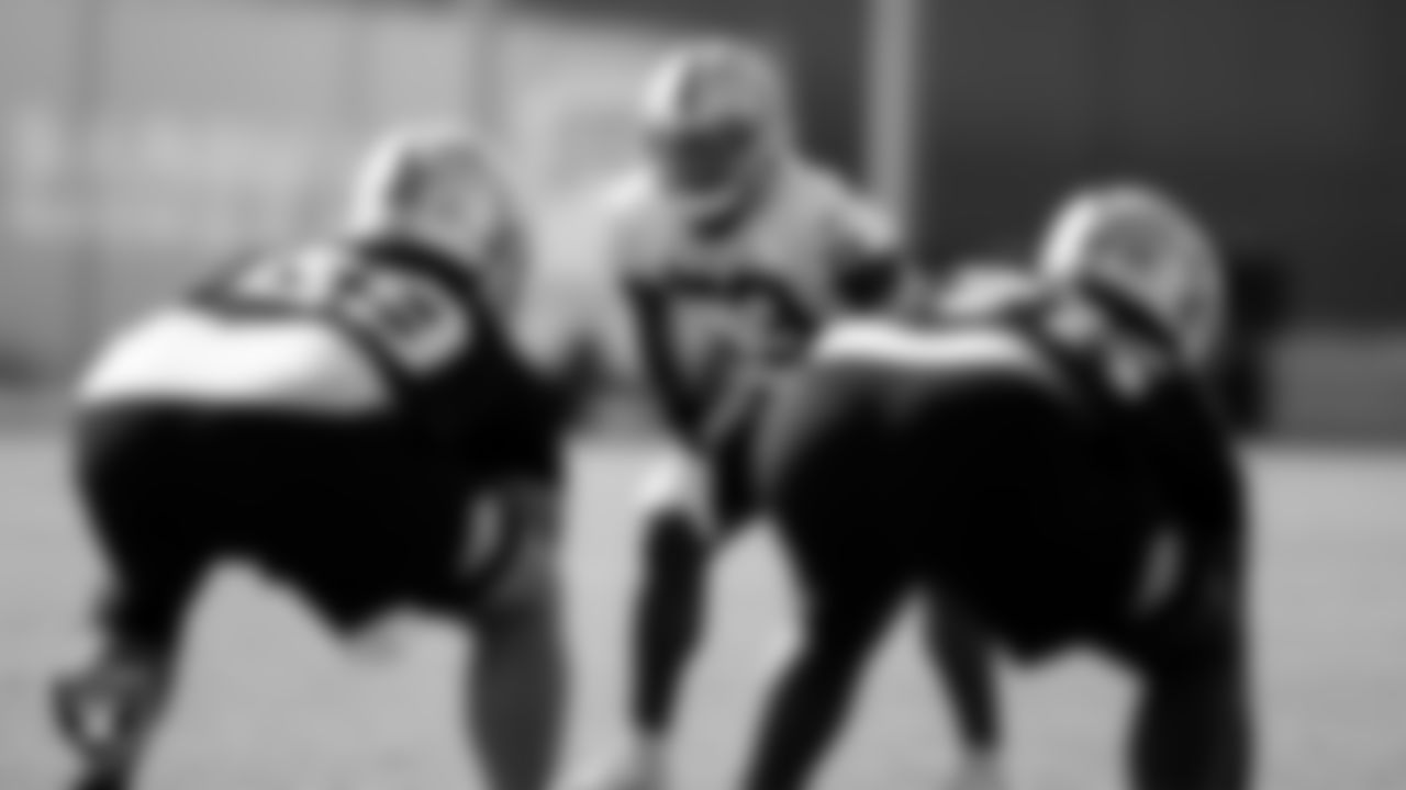 Las Vegas Raiders linebacker Javin White (53) on the field for practice at 2020 Training Camp.