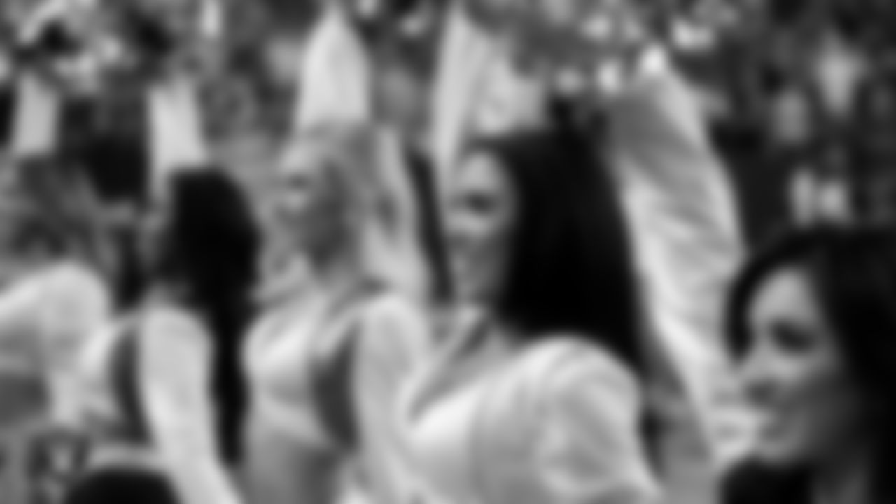 Raiderette Kylie on the sidelines during the regular season home game against the Green Bay Packers at Allegiant Stadium.