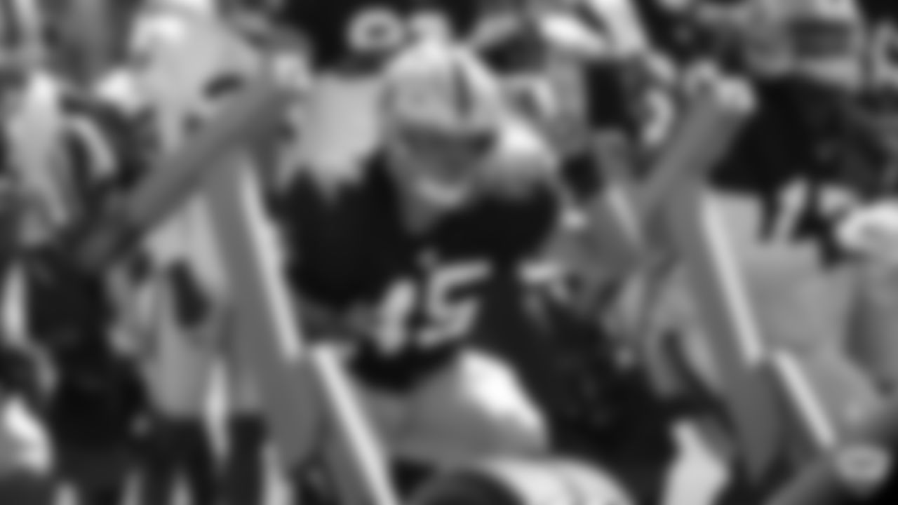 Raiders fullback Alec Ingold (45) on the field for practice at 2019 Training Camp.