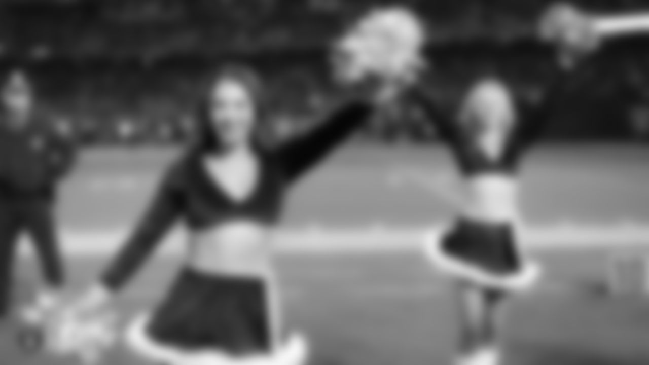 The Raiderettes on the sidelines at the Oakland Raiders game against the Denver Broncos at Oakland-Alameda County Coliseum, Monday, December 24, 2018, in Oakland, California. The Oakland Raiders won 24-17.