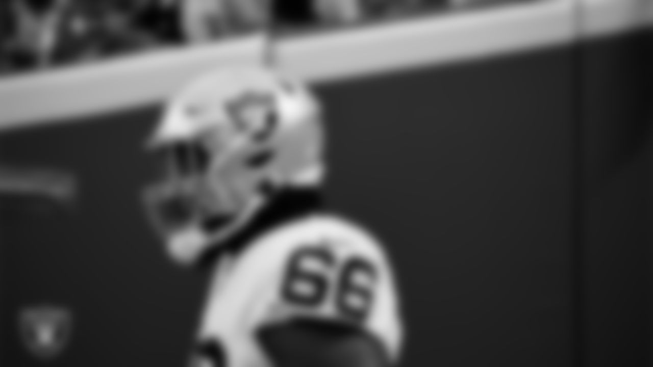 Las Vegas Raiders guard Dylan Parham (66) walks down the tunnel before the regular season away game against the Kansas City Chiefs at GEHA Field at Arrowhead Stadium.