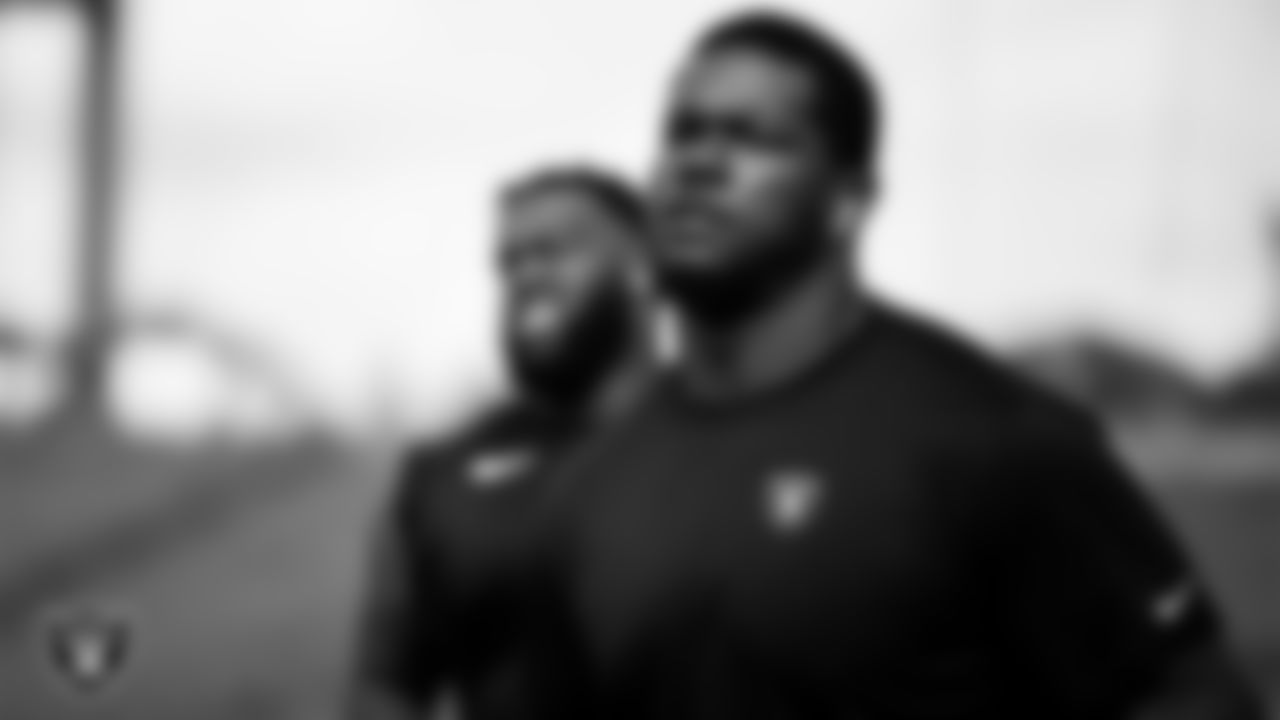 Las Vegas Raiders defensive tackle Bilal Nichols (91) warming up before the regular season away game against the Tennessee Titans at Nissan Stadium.