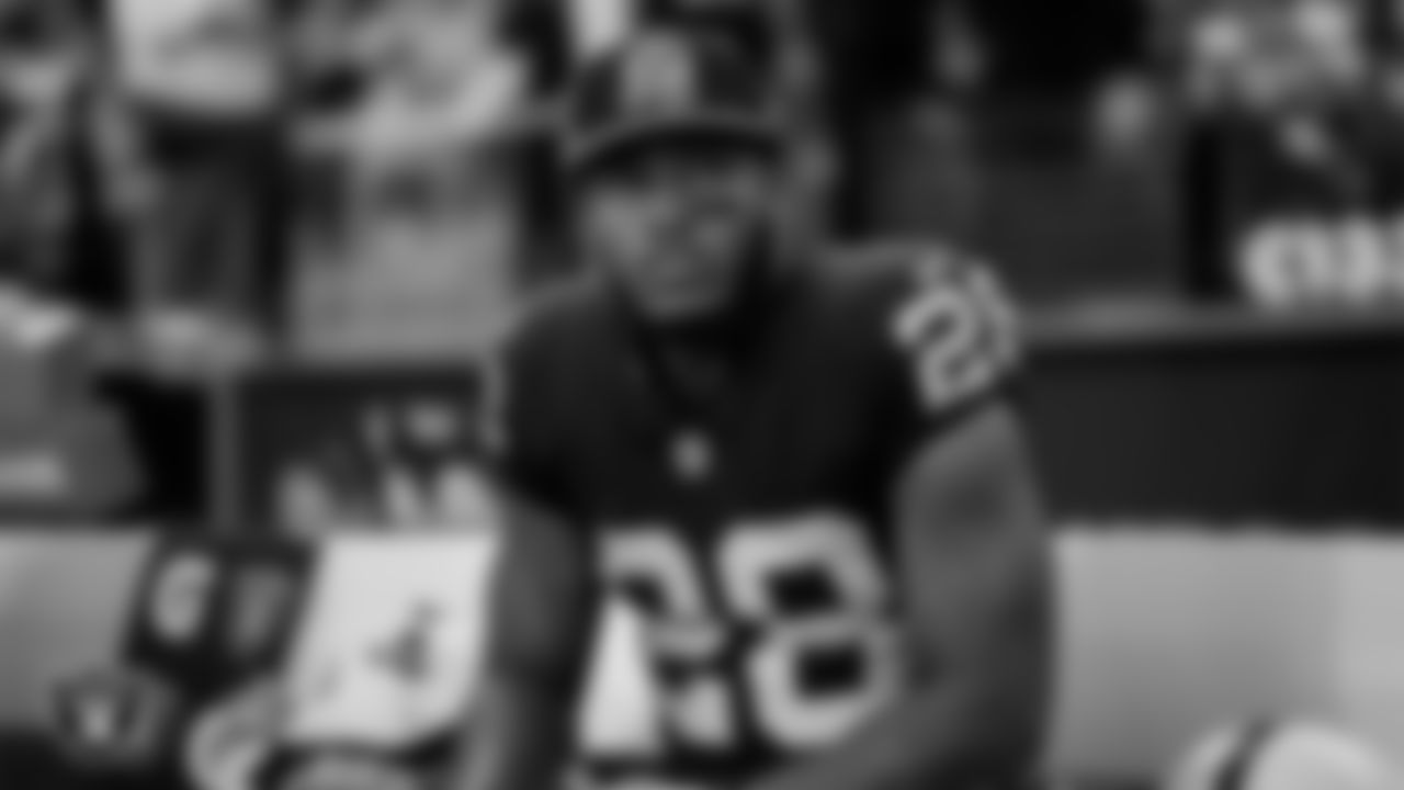 Las Vegas Raiders running back Josh Jacobs (28) on the bench before the regular season home game against the Indianapolis Colts at Allegiant Stadium.
