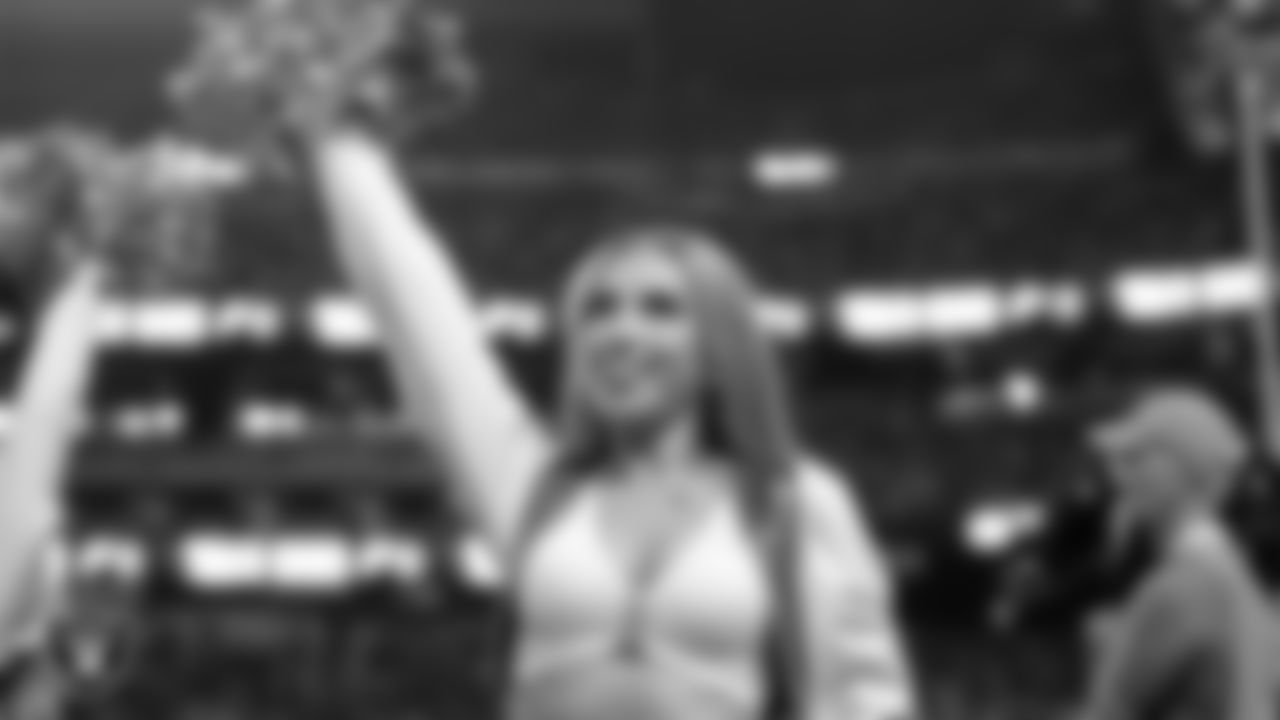 Raiderette Lilah on the sidelines during the regular season home game against the Green Bay Packers at Allegiant Stadium.