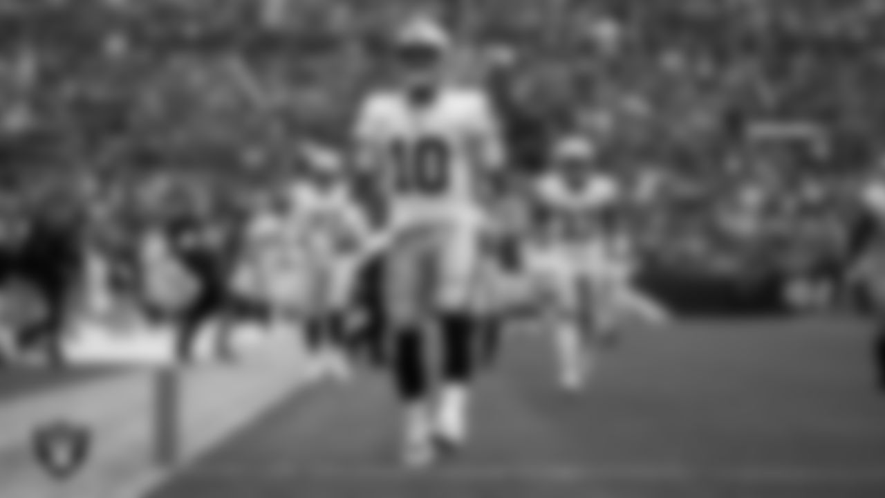 The Las Vegas Raiders are introduced onto the field before their regular season away game against the Denver Broncos at Empower Field at Mile High.