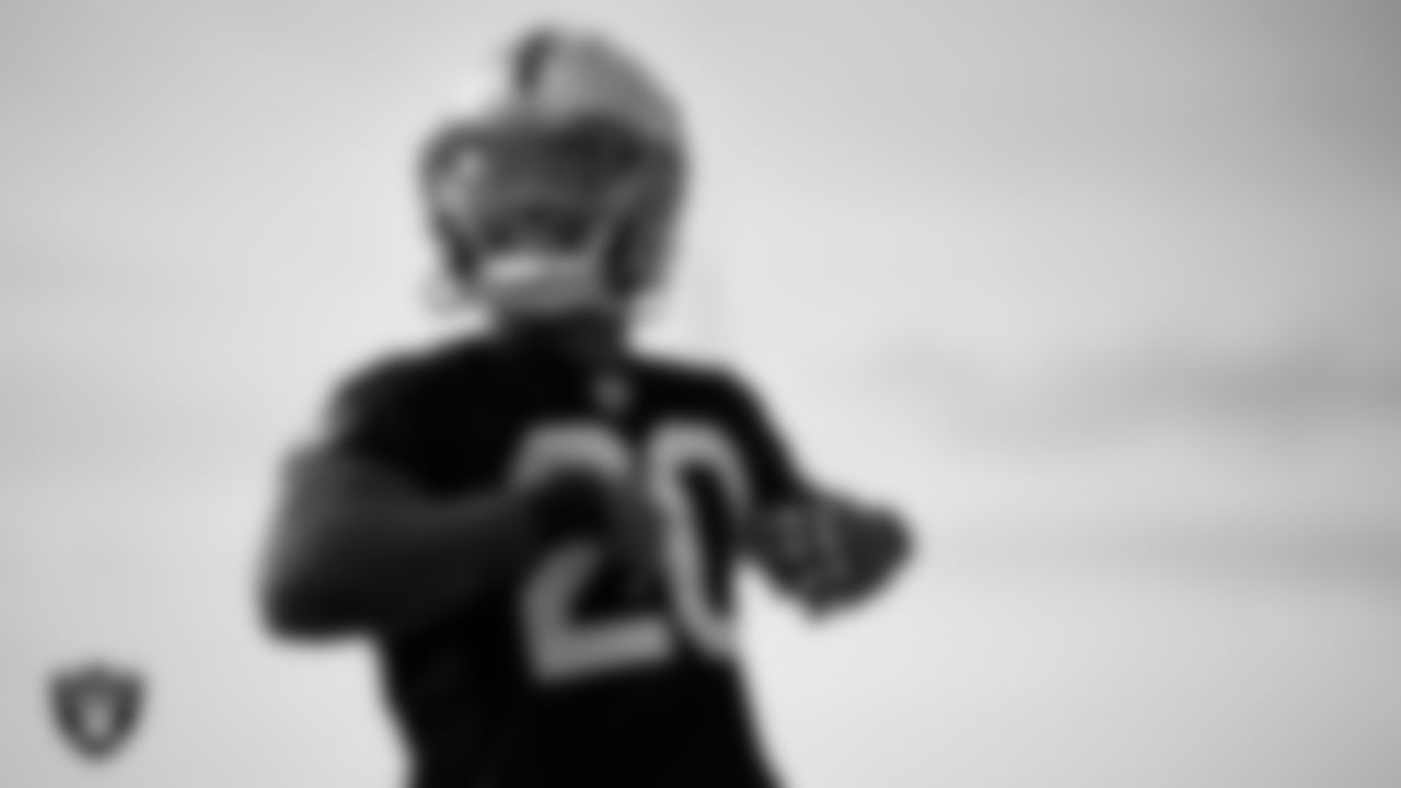 Las Vegas Raiders safety Isaiah Pola-Mao (20) during practice at Intermountain Healthcare Performance Center.