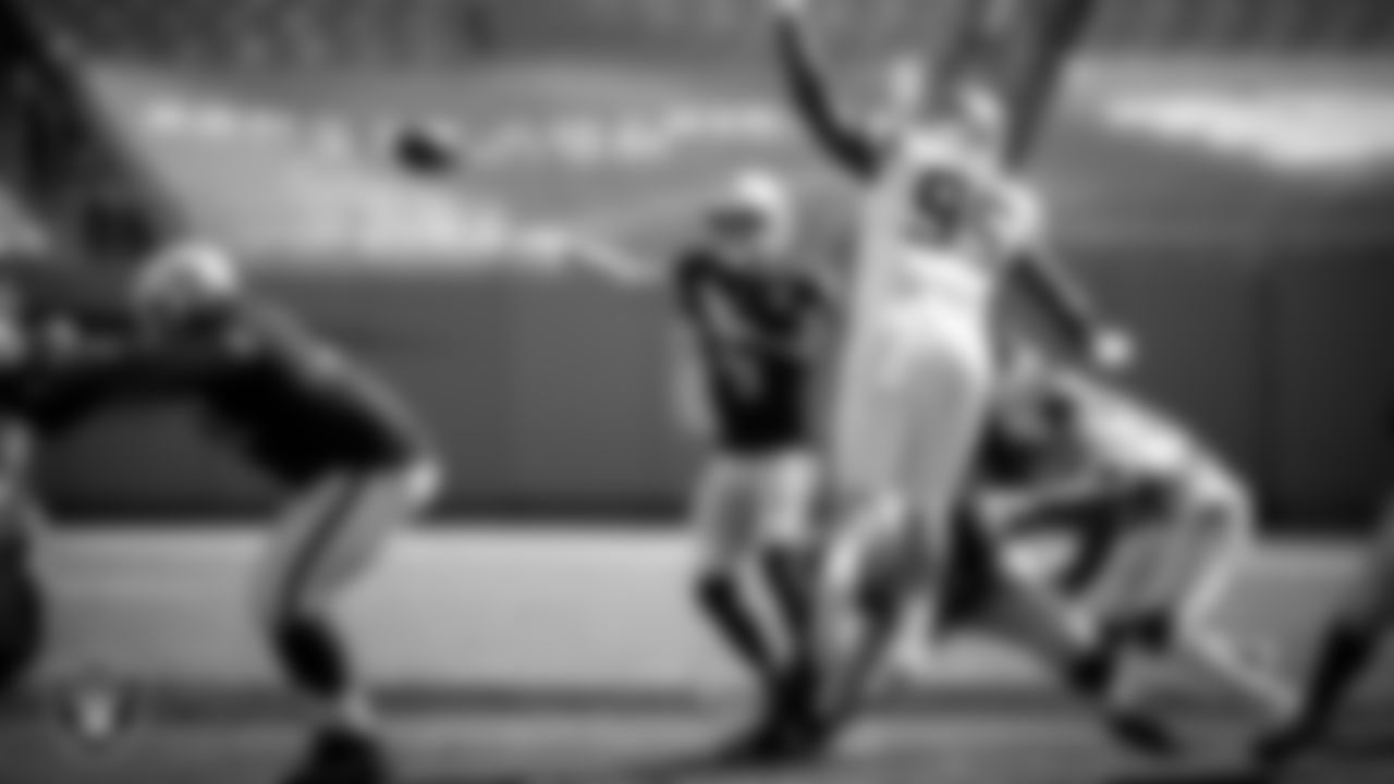 Las Vegas Raiders quarterback Derek Carr (4) passes during the regular season away game against the Carolina Panthers.