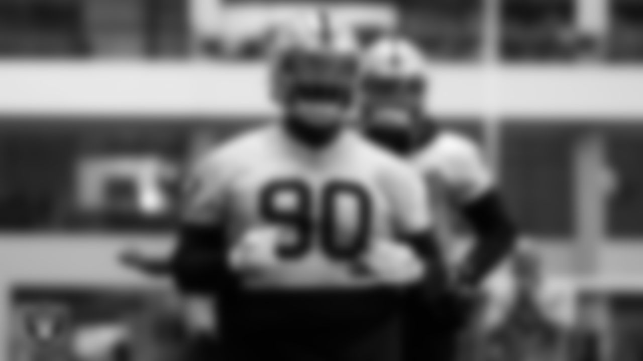 Las Vegas Raiders defensive tackle Johnathan Hankins (90) during practice at Intermountain Healthcare Performance Center.