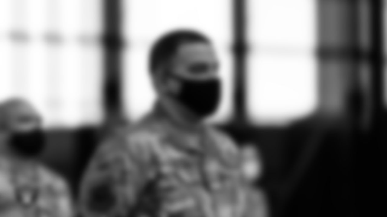 Military Personnel from Nellis & Creech Air Force Base during the national anthem before the Las Vegas Raiders regular season home game against the Denver Broncos.