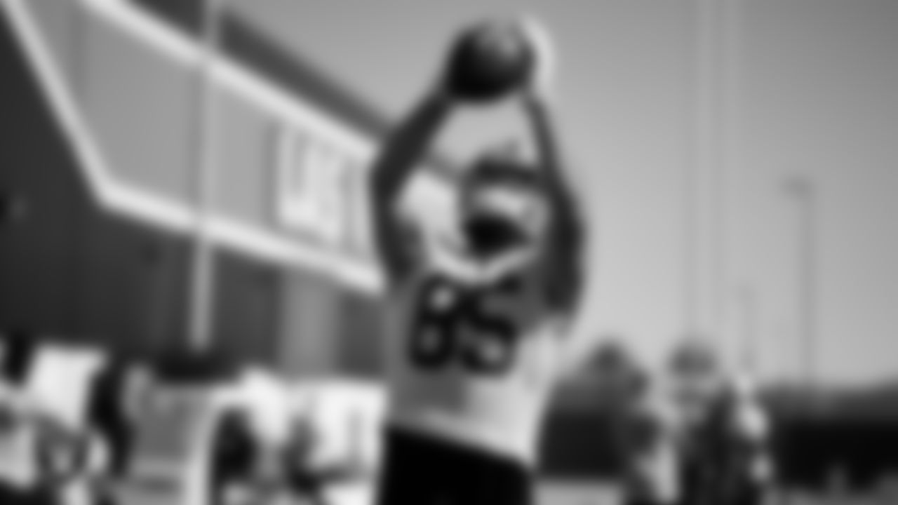 Las Vegas Raiders tight end Cole Fotheringham (85) during practice at Intermountain Healthcare Performance Center.
