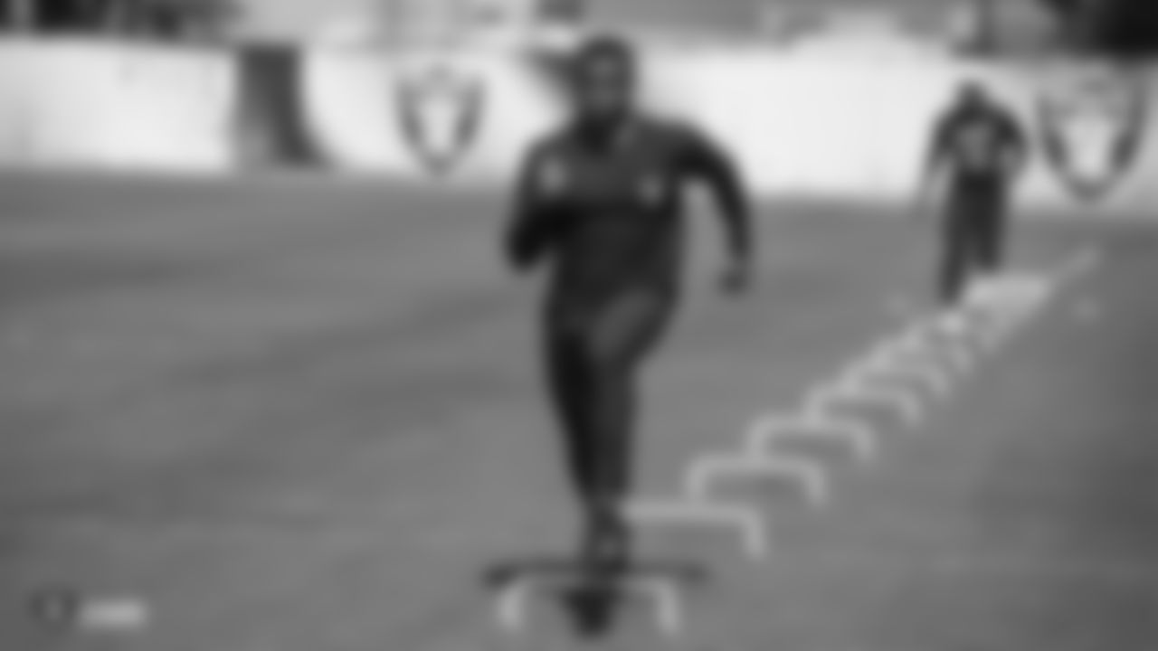 Raiders wide receiver De'Mornay Pierson-El at a workout during phase one of the offseason program at the Raiders Practice Facility in Alameda, Calif.