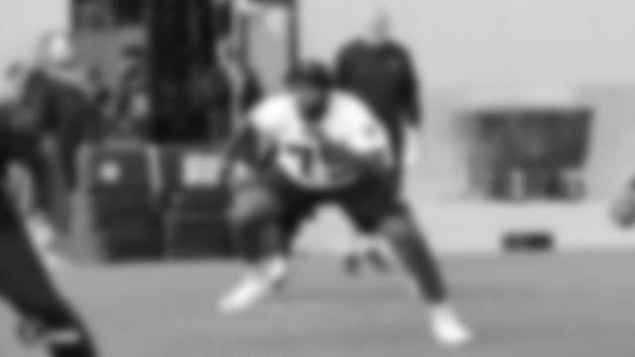 Raiders tackle Brandon Parker (75) at a workout during phase two of the offseason program at the Raiders Practice Facility, in Alameda, Calif.