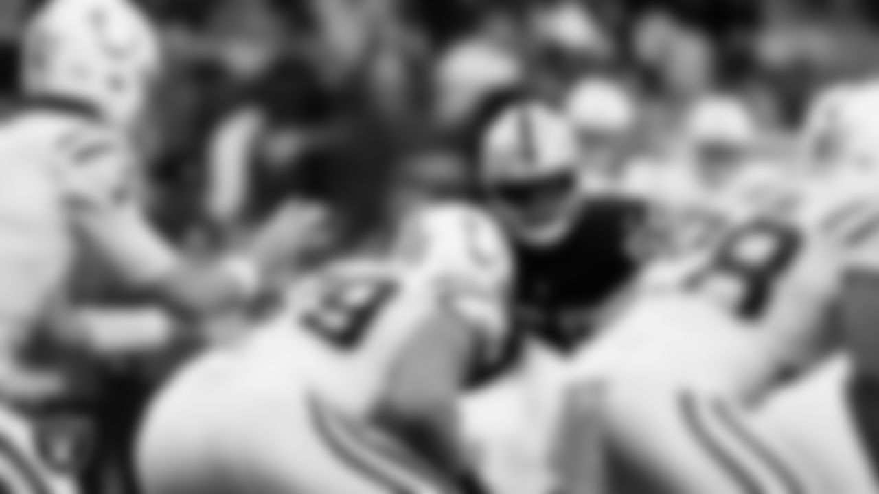 Las Vegas Raiders defensive end Chandler Jones (55) lines up before the snap during the regular season home game against the Indianapolis Colts at Allegiant Stadium.