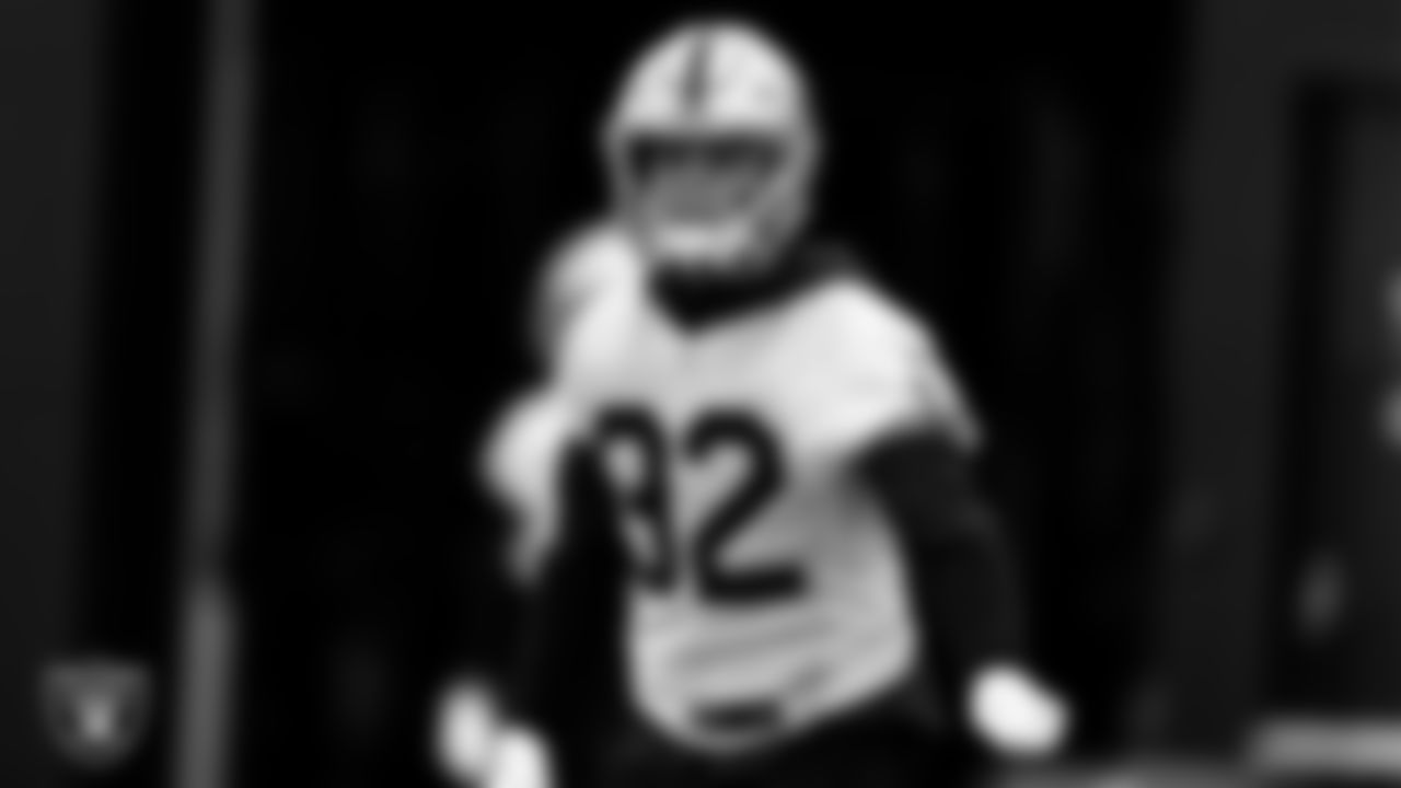 Las Vegas Raiders safety Dallin Leavitt (32) during practice at Intermountain Healthcare Performance Center.
