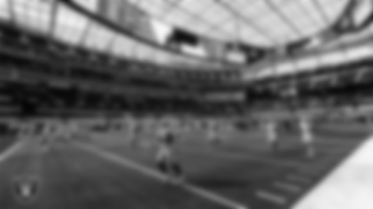 The Las Vegas Raiders warming up before the regular season away game against the Los Angeles Chargers.